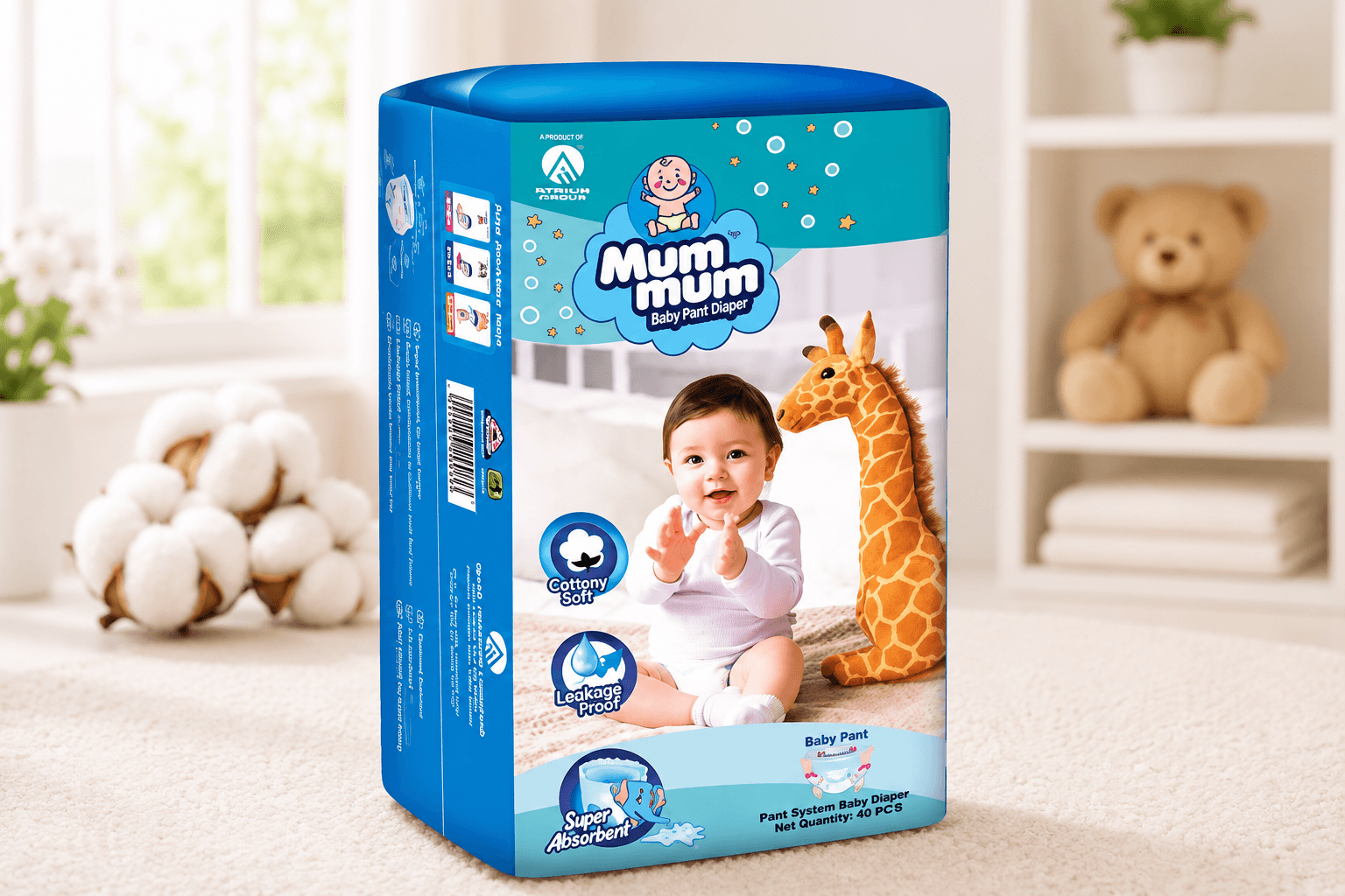 Akij Mum Mum Pant Disposable Diapers M Size (7-12kg): 40 pcs