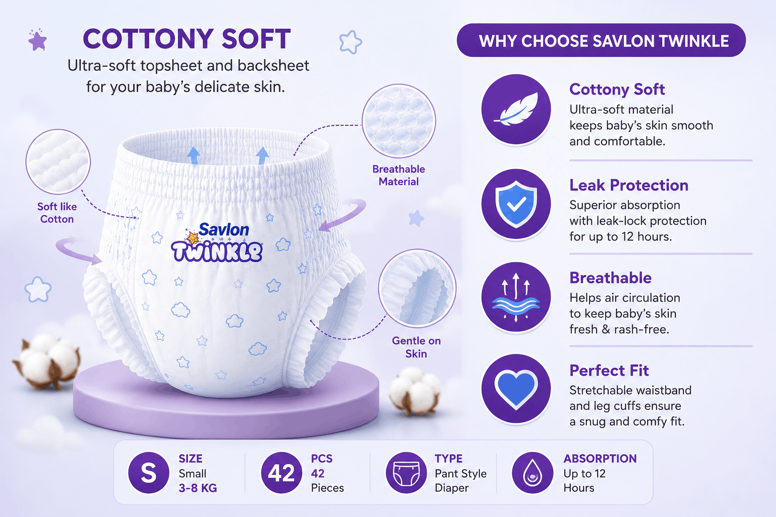 Savlon Twinkle Baby Pant Diaper S 42Pcs Specification 2